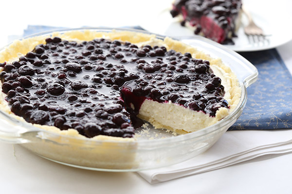 No Bake Blueberry Cheesecake Pie with an almond flour crust - low carb and grain-free