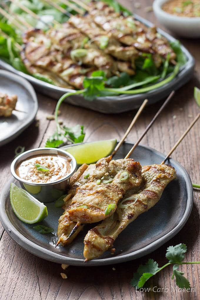 Easy Thai Chicken Satay with Peanut Sauce (low carb, sugarfree)