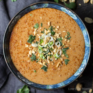 Easy Thai peanut sauce for chicken satay, beef satay, or noodles. Make this easy peanut sauce mild or spicy. My sugar-free keto recipe offers sweetener subs.