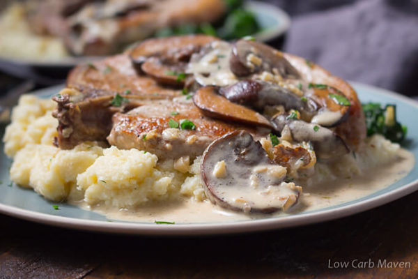 Cream of mushroom pork chops over cheesy cauliflower puree. 