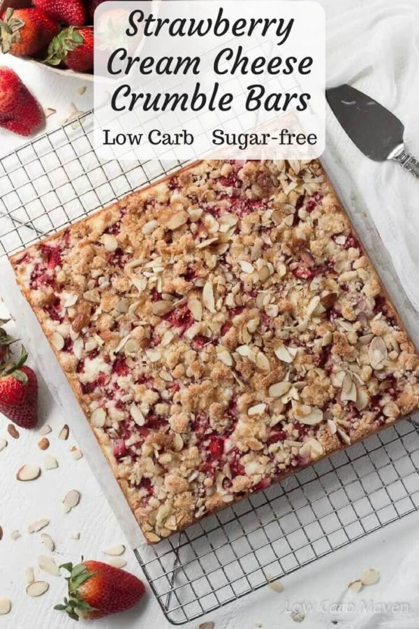 Strawberry cream cheese crumble bars are the perfect sugar-free, low carb dessert for Summer.