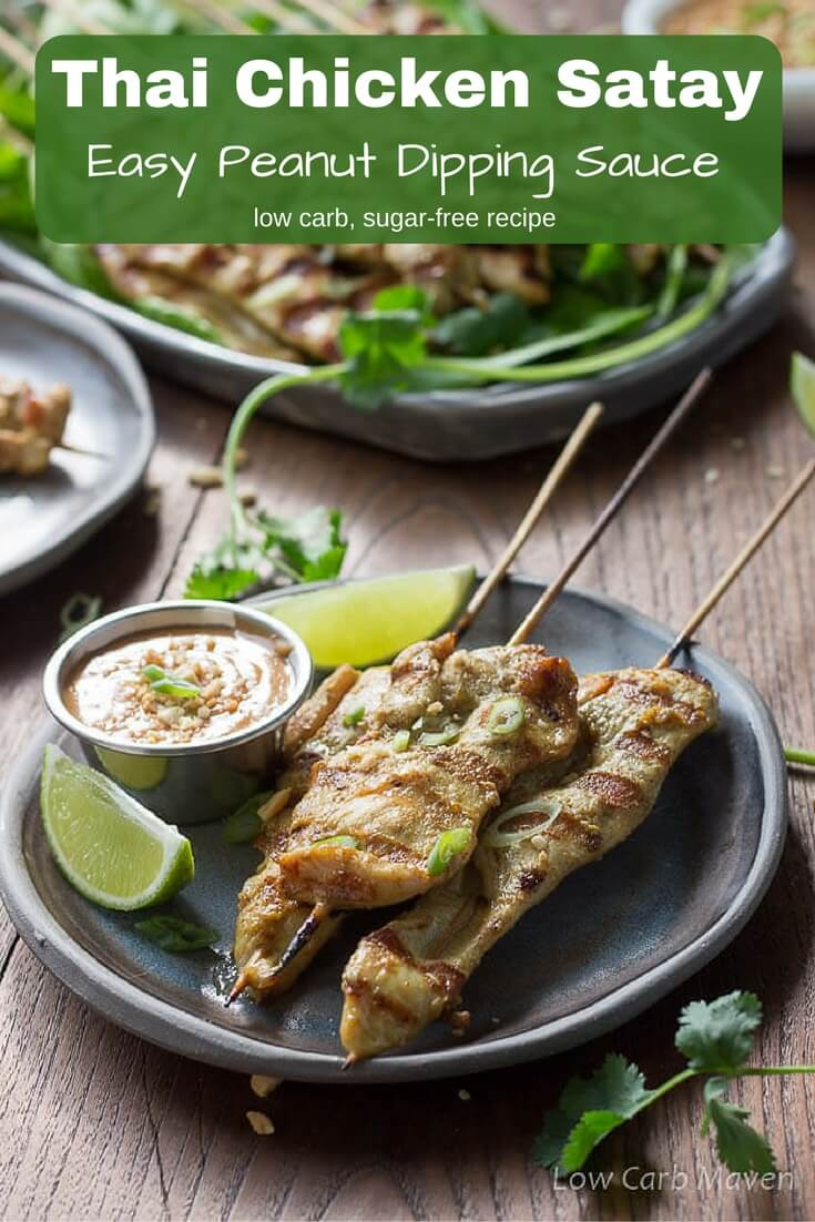 Easy Thai Chicken Satay with Peanut Sauce (low carb, sugarfree)
