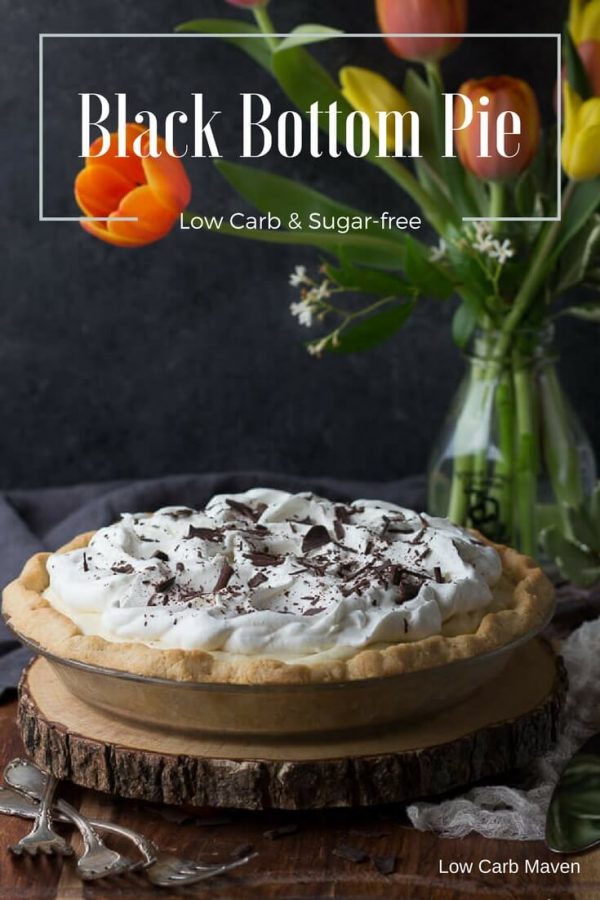Black bottom pie - a delicious no-bake low carb pie recipe with a chocolate custard and airy chiffon filling. 