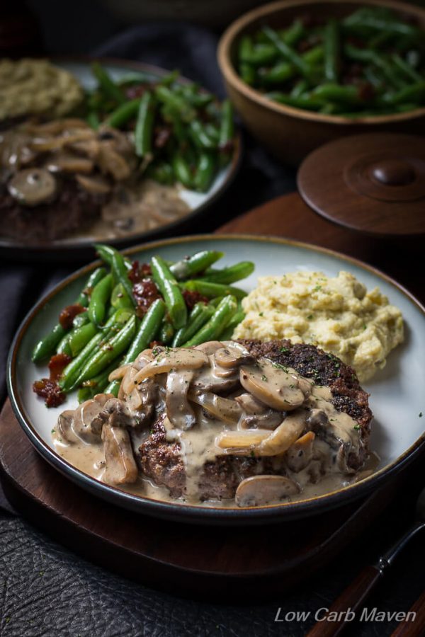 Hamburger steak. An easy ground hamburger meat recipe topped with mushroom gravy makes the perfect low carb dinner recipe. Keto.