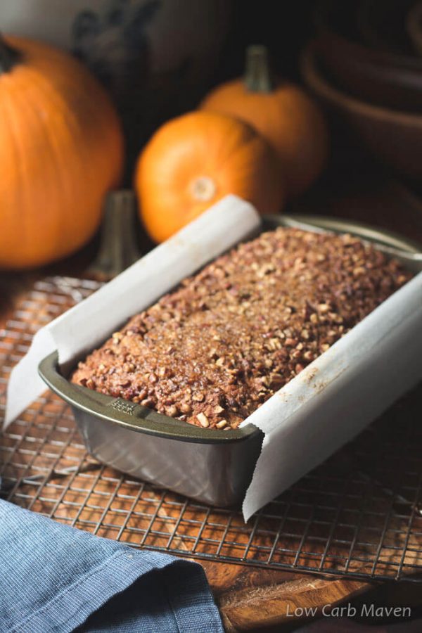 Amazing gluten-free pumpkin bread recipe made with coconut flour is low carb and sugar-free.