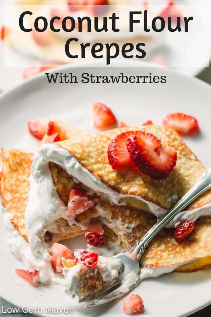 Coconut flour crepes with strawberries and whipped cream. #lowcarb #keto #crepes #sweet #filling