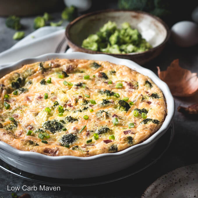Broccoli Cheddar Quiche With Bacon (Crustless) - Low Carb Maven