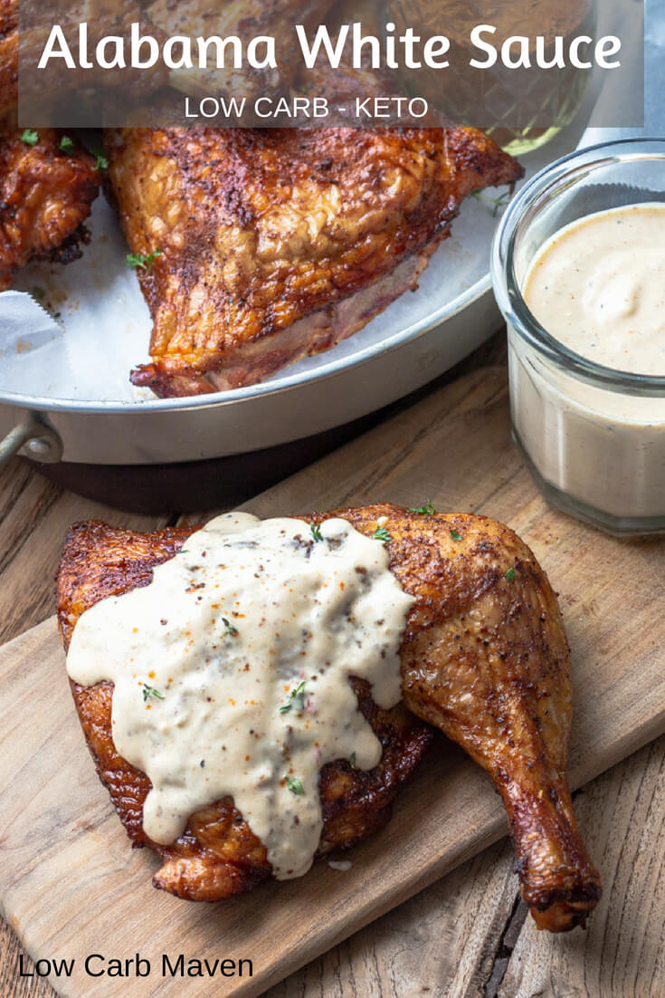 Alabama White BBQ Sauce is a tangy mayonnaise based BBQ sauce great on grilled chicken. #bbqsauce #BBQ #whitebbqsauce #alabamasauce #grilledchicken #lowcarb #keto