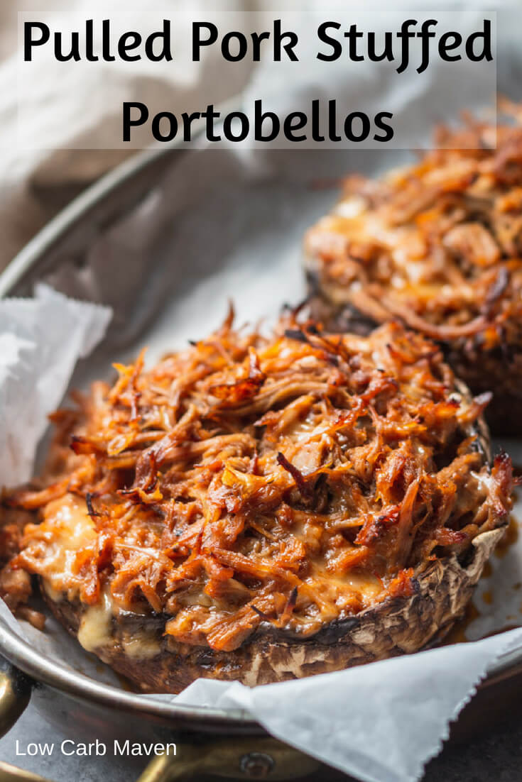 Pulled Pork Keto Stuffed Mushrooms. #pulledpork #stuffedmushrooms #stuffedportobello #portobellomushrooms #lowcarb #keto