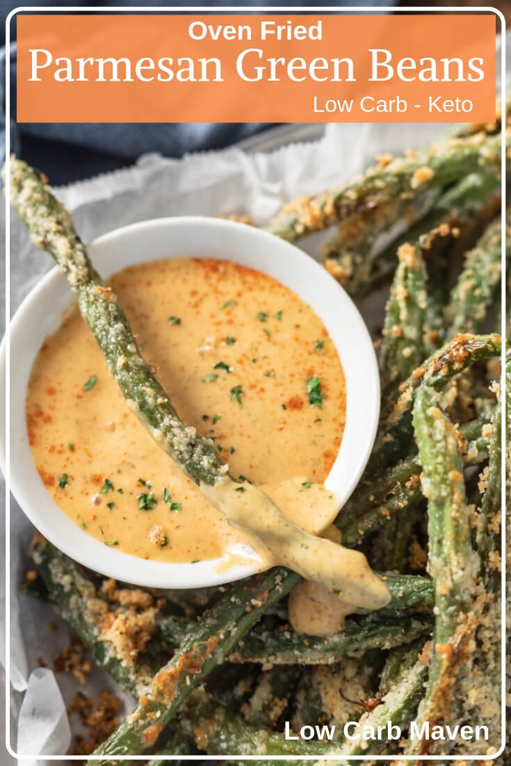 Oven fried Parmesan green beans with sweet mustard dipping sauce. #parmesangreenbeans #greenbeansrecipe #easy