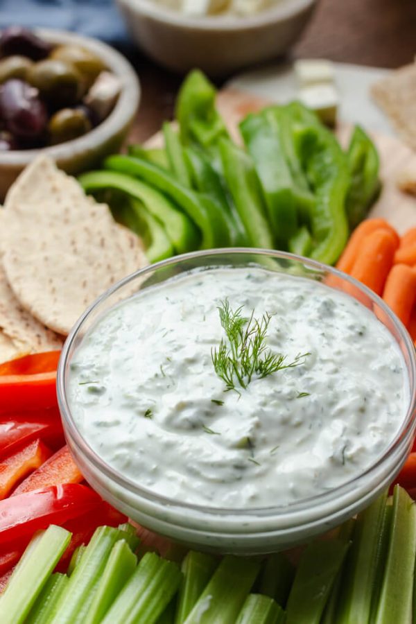 Tzatziki or creamy cucumber yogurt sauce is great as a dip or spooned over grilled meats. Low carb and keto. #tzatziki #yogurtdip #cucumberyogurtdip