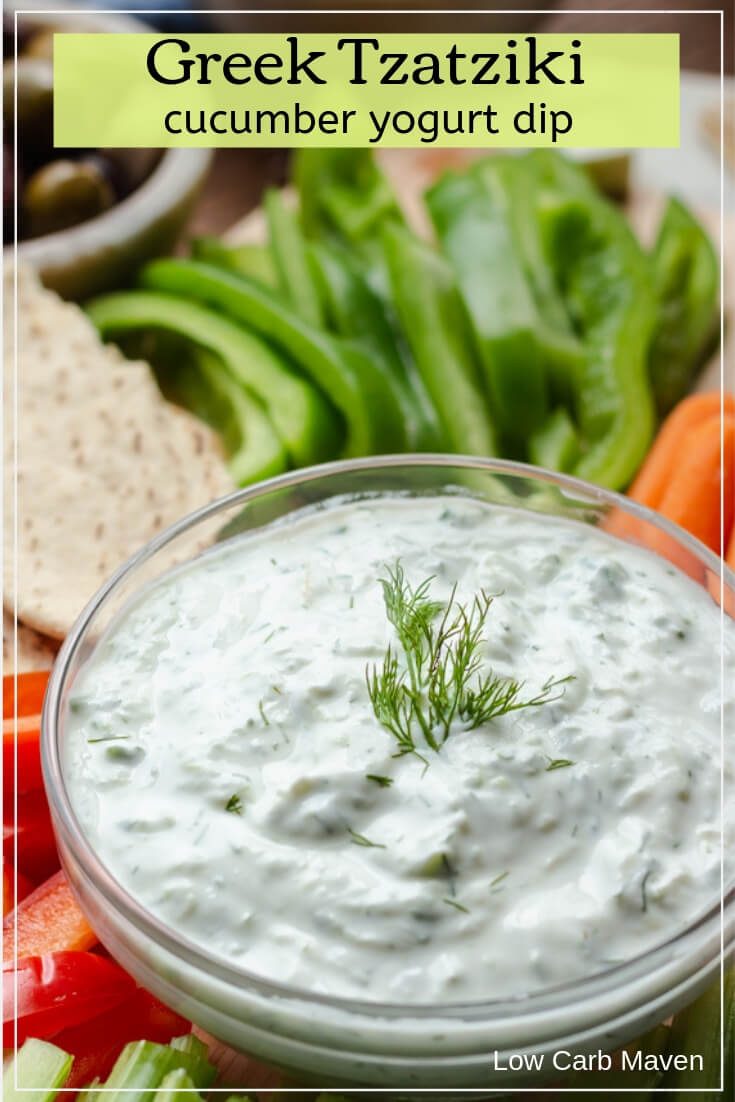 Tzatziki or creamy cucumber yogurt sauce is great as a dip or spooned over grilled meats. Low carb and keto. #tzatziki #yogurtdip #cucumberyogurtdip