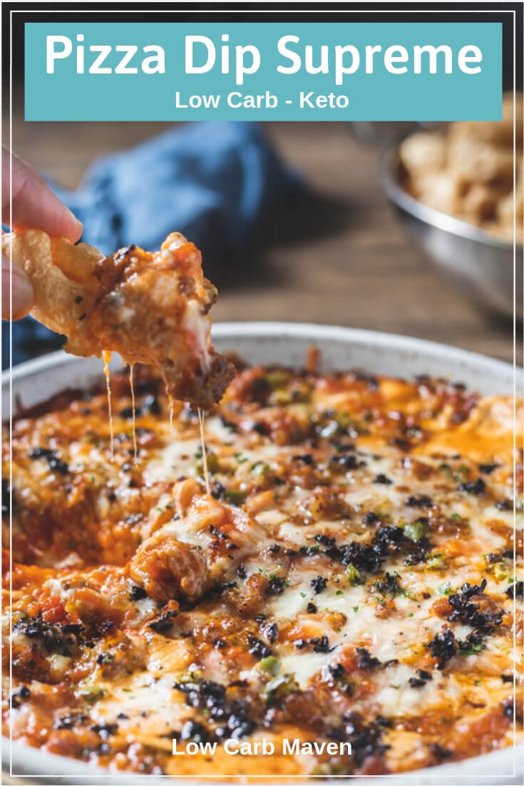 This Killer Pizza Dip tastes just like a Supreme Pizza! #pizzadip #pizzadipwithcreamcheese #sausagepizza #lowcarb