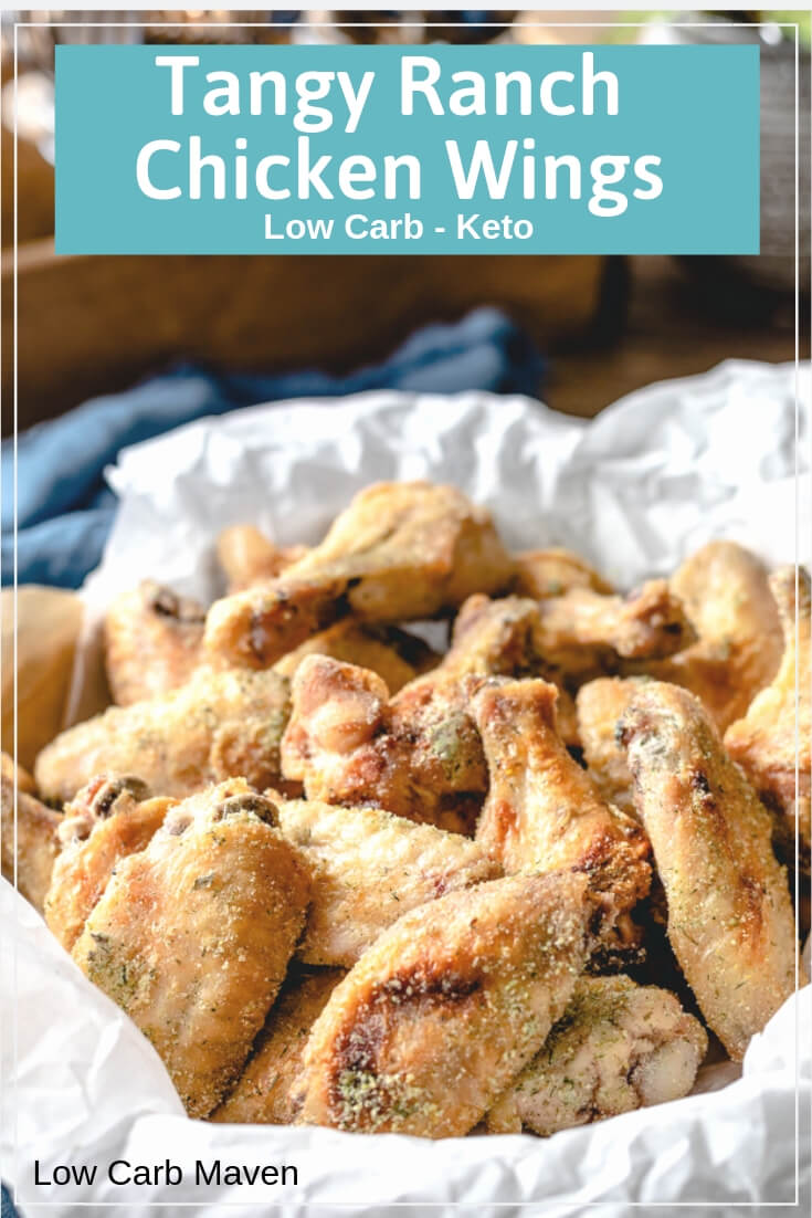Tangy Ranch Chicken Wings bake in the oven and are out-of-this-world tasty. #ranchchicken #chickenwings #lowcarb #keto