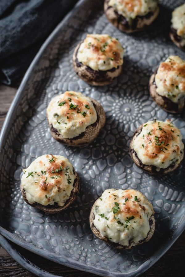 Creamy Crab Stuffed Mushrooms make tasty low carb appetizers, snacks or a lite lunch.
