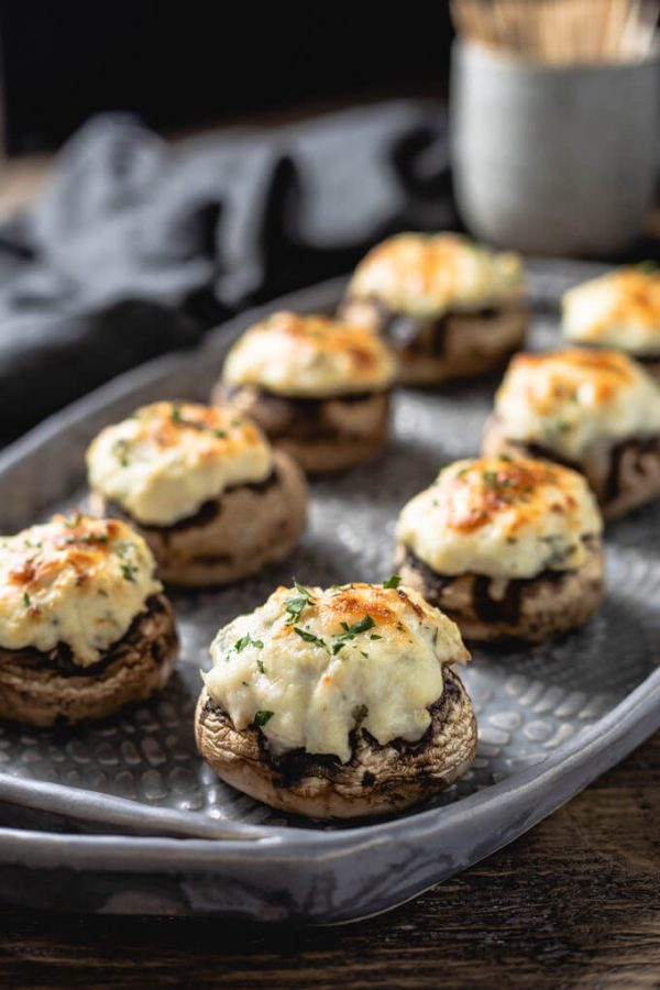 Creamy Crab Stuffed Mushrooms make tasty low carb appetizers, snacks or a lite lunch.