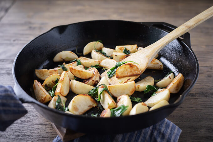pan fried turnips and spinach